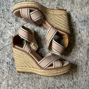 Tory Burch Pink and Cream Wedges
